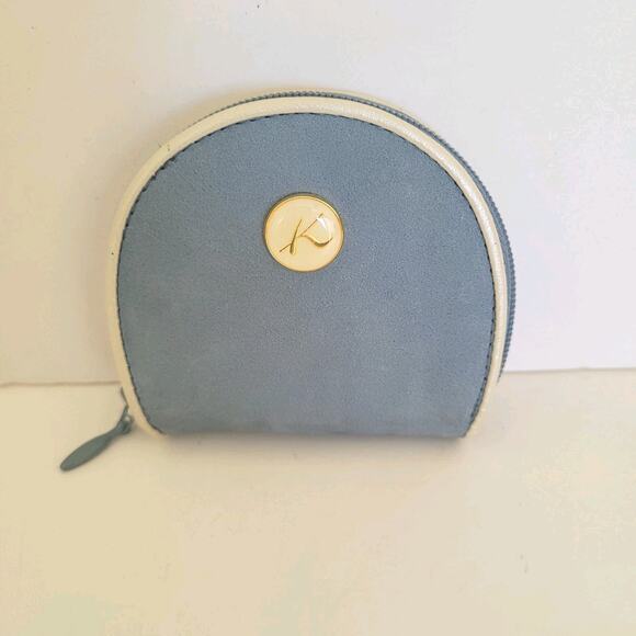 Kitamura Coin Holder Wallet Suede Leather Small Light Cold Blue Horseshoe Zip - Picture 1 of 7